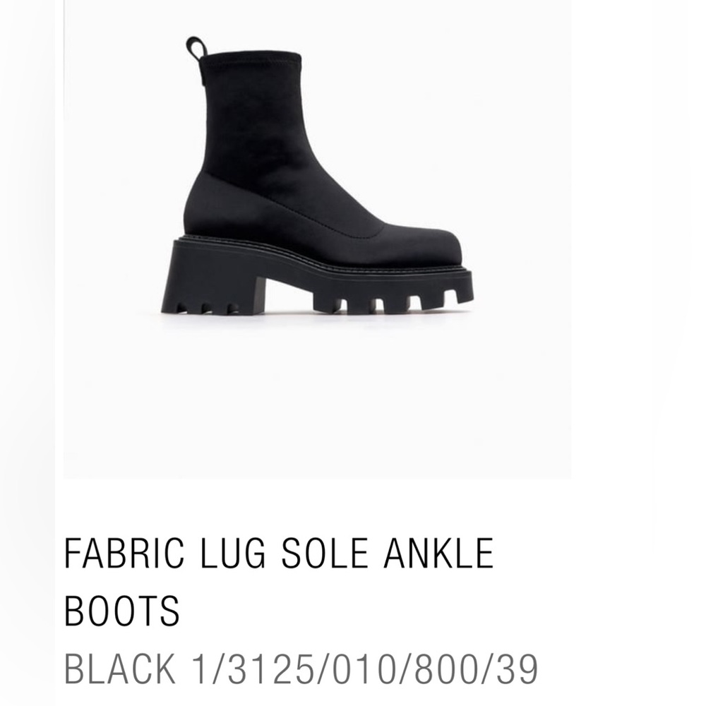 Zara lug sole black fabric ankle boots women size 8 new without tags.